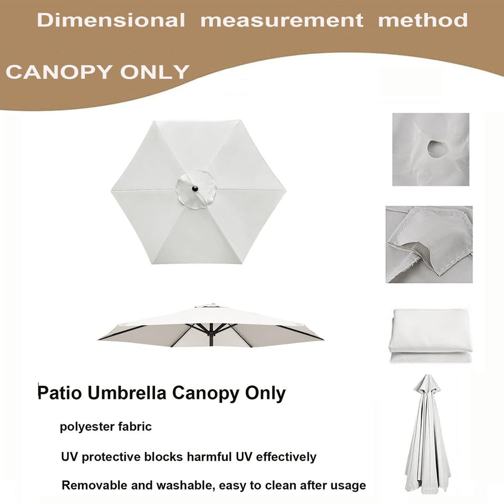 Patio Canopy Replacement Top For 6 Ribs, Fade Resistant Tear Resistant Outdoor Table Market Umbrella Canopy Cloth For