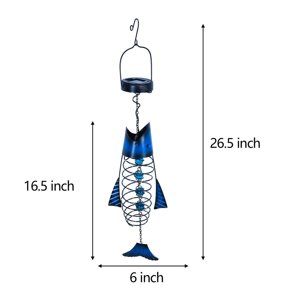 Patio Deals Solar Lanterns Outdoor Waterproof, Fish Lantern Lights, Metal Hanging Garden Decor & Yard, Gifts for