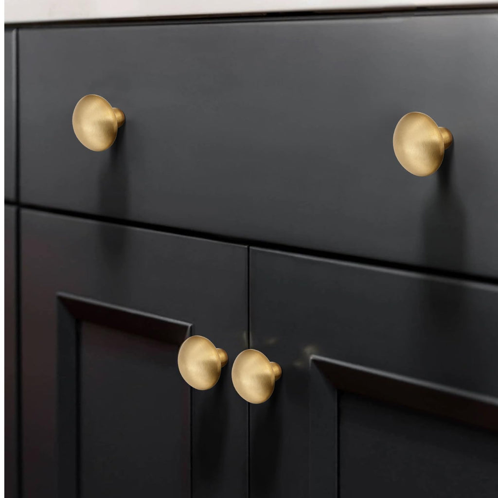 6Pack Solid Brass Cabinet Knobs Pulls Cabinet Drawer Dresser Gold Modern Handles Knobs(1.26"x1.18"/32mmx30mm) Brass