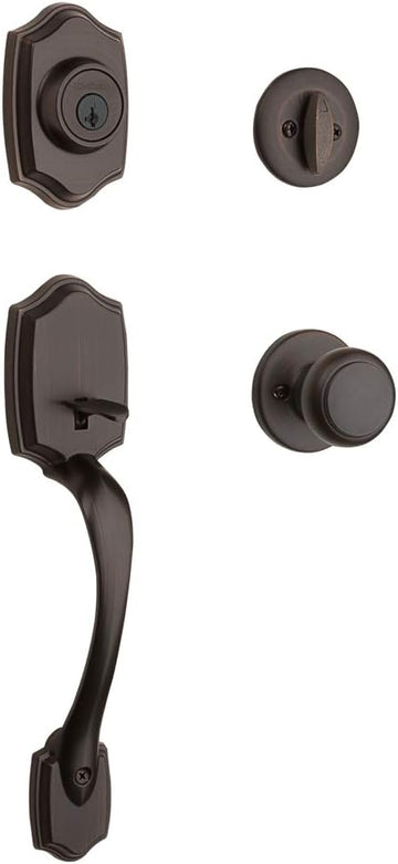 Belleview Front Door Lock Handle and Deadbolt Set, Entry Handleset Exterior with Interior Door Knob, Venetian Bronze - Door Handleset