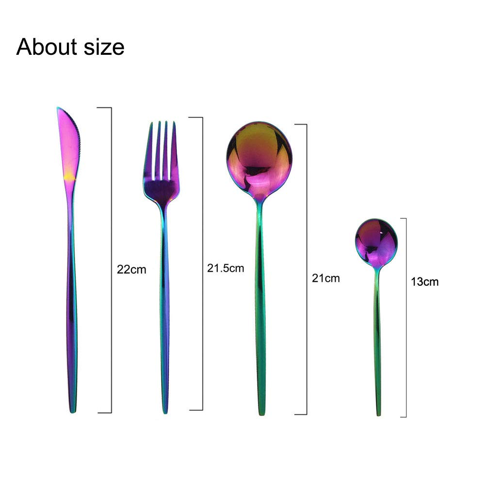 Flatware Set 24 Piece, Stainless Steel With Titanium Colorful Plated, Multicolor Flatware Set, Silverware, Rainbow