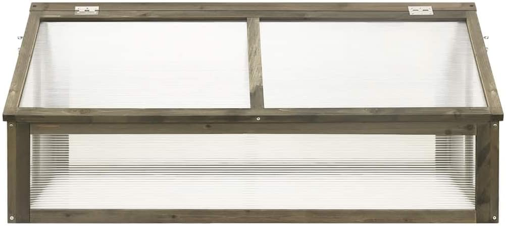 Cold Frame Greenhouse, 44.8"x31.4"x19.6" Gray Wooden Garden Planter Bed with Double Hinged Roofs, Open Bottom Raised