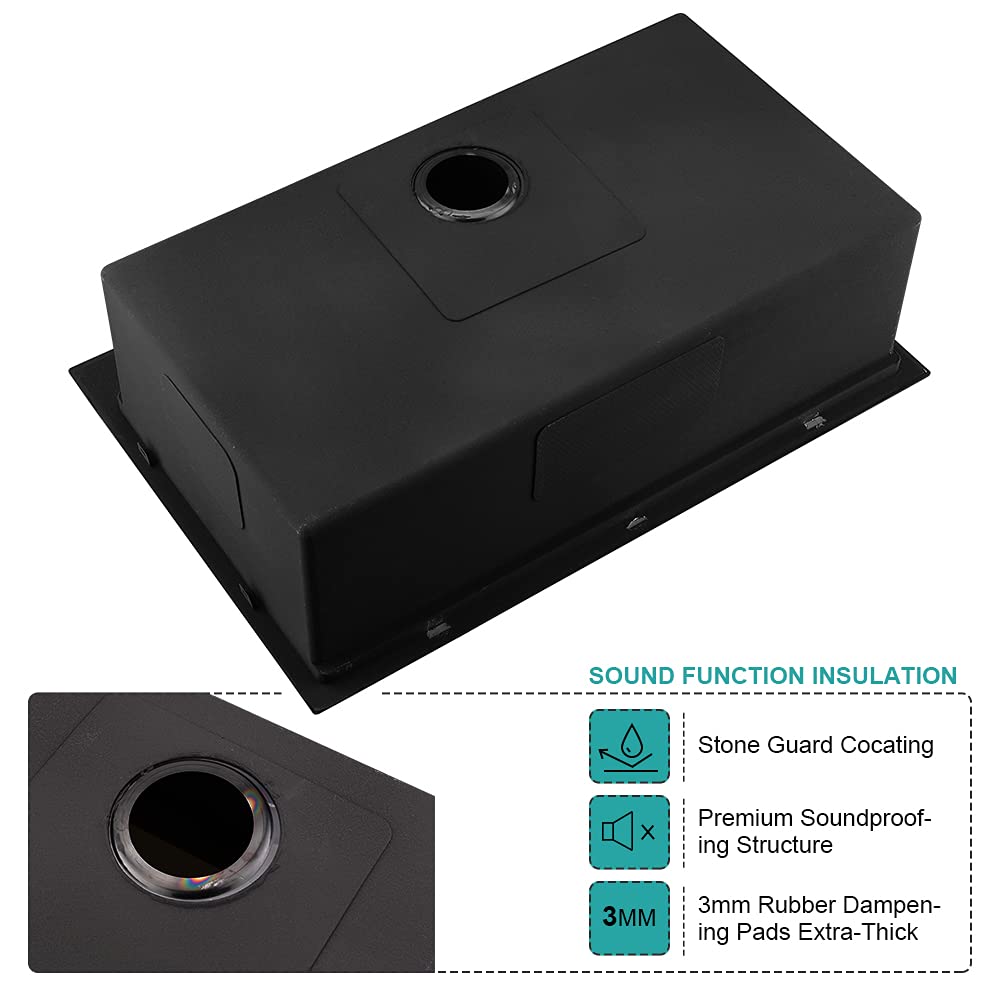 27 x 22 Drop Sink Black Stainless Steel Sink Workstation