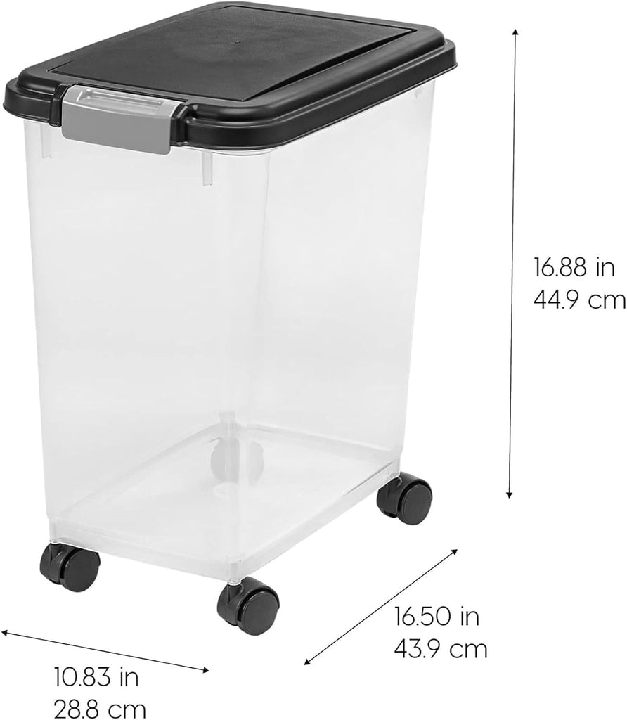 USA Airtight Pet Food Storage Rolling Container, 30 lb Capacity, Black