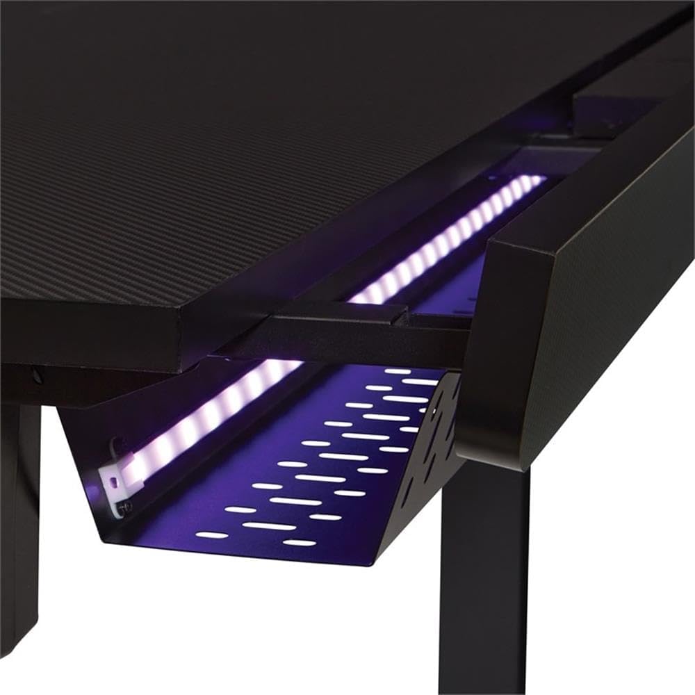 Electric Height-Adjustable Gaming Desk, 60" W x 28" D, Steel Frame, Gray Carbon Fiber Finish, RGB LED Lights
