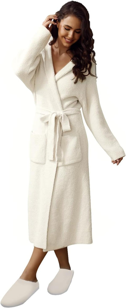Ultra Soft Robes for Women with Pockets, Womens Robe Plush | Hooded House Robes for Women Calf-Length, Spa Bath Robe