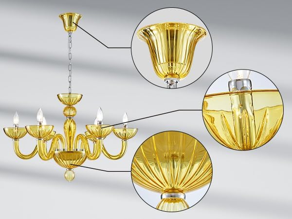 6 Light Crystal Chandelier, Modern Dining Room Light Fixture, Yellowish Green Crystal Pendant Light for Bedroom Livingroom, S Glass Tube, D30xW30xH20, E12 Socket A100-B0DSPRQ2SH