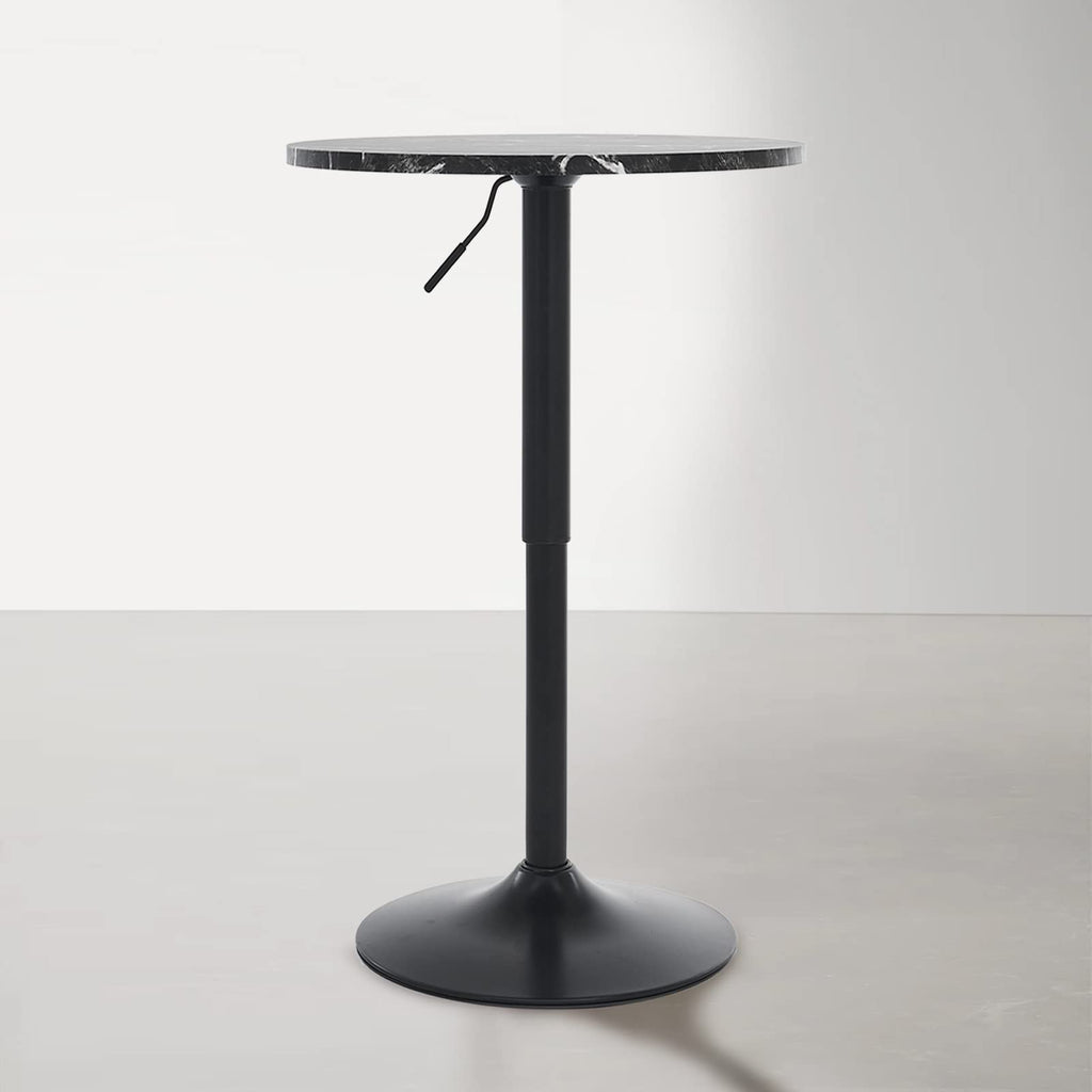 23.6" Round Bar Table, Adjustable Height Bar Table, MDF Top with Metal Pole Support and Base, Cocktail Tables, Bistro