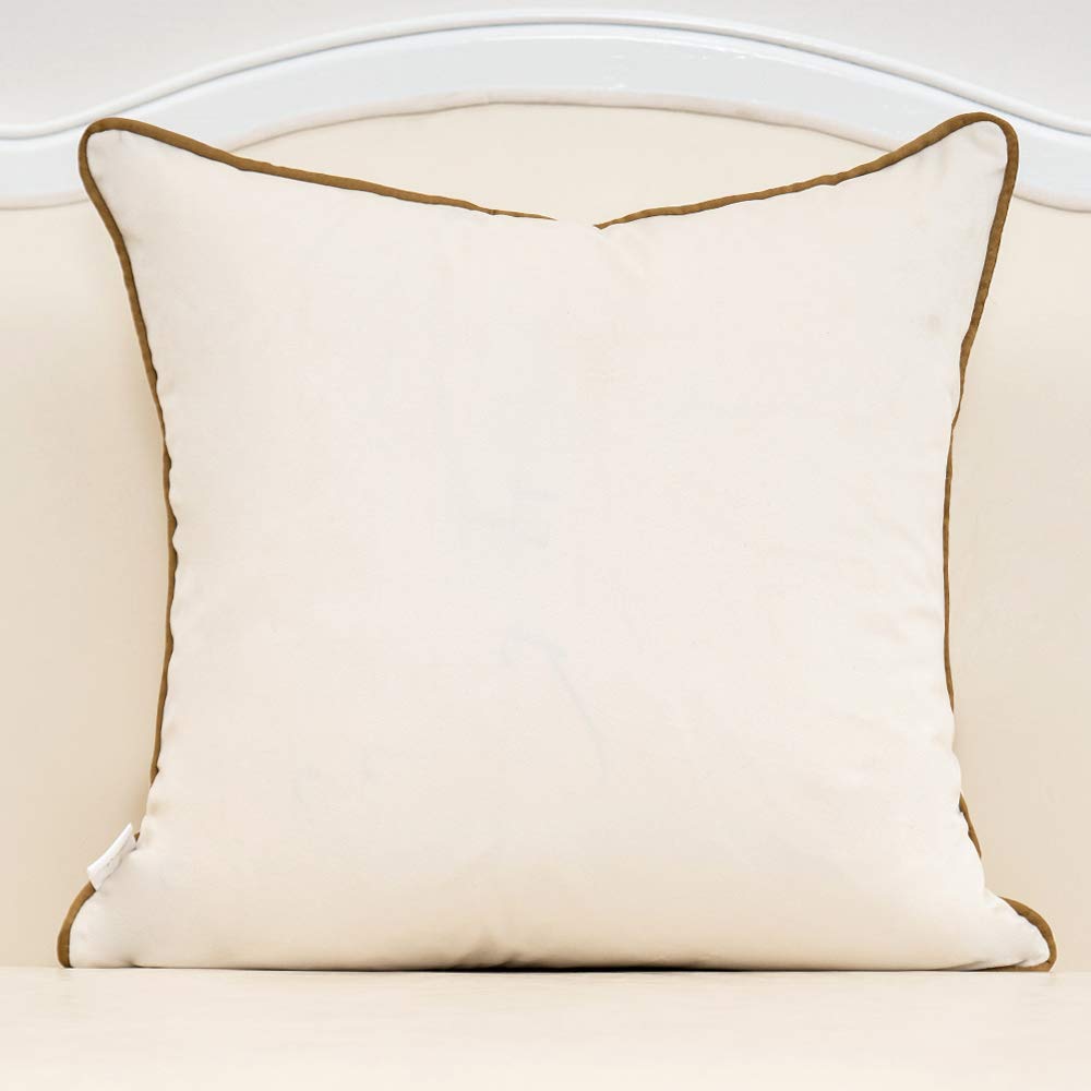 Gold Leather Striped White Throw Pillow Cover 20x20 Inch, Geometric Luxury Decorative Embroidered Velvet Pillow Cover
