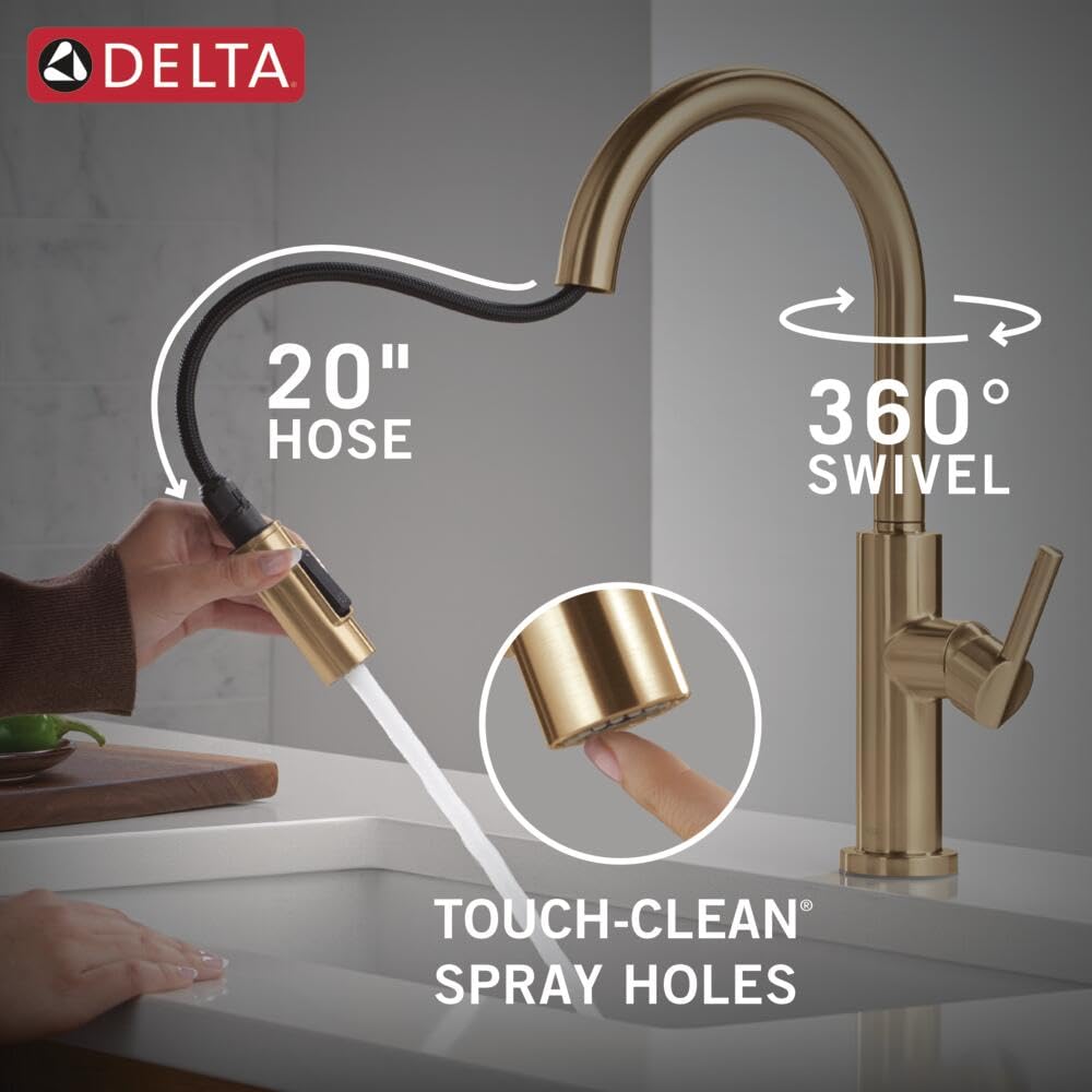Nicoli Brushed Gold Kitchen Faucet with Pull Down Sprayer, Modern Single Hole Kitchen Sink Faucet, Single Handle