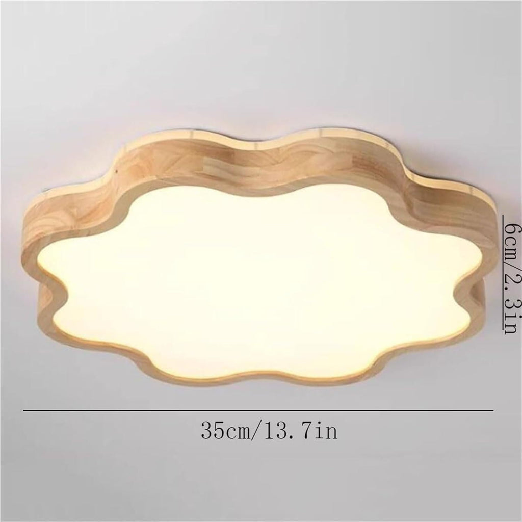 Nordic Cloud Shaped LED Flush Mount Ceiling Light Fixture, Natural Wood Frame with Acrylic Shade, Dimmable Tri Color