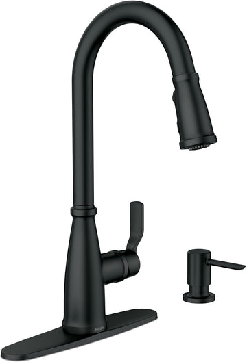 Nolia Matte Black Kitchen Faucet with Soap Dispenser, Pull Down Sprayer with Power Boost, Transitional High Arc