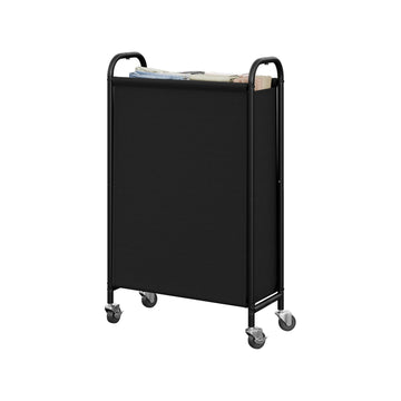 Laundry Hamper, Slim Basket with Wheels and Handles, Black, 80L