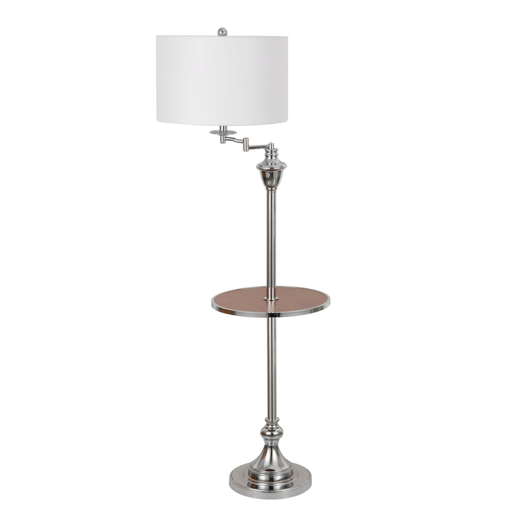 Cora 60" Metal Swing Arm Floor Lamp, Chrome/Brown Wood