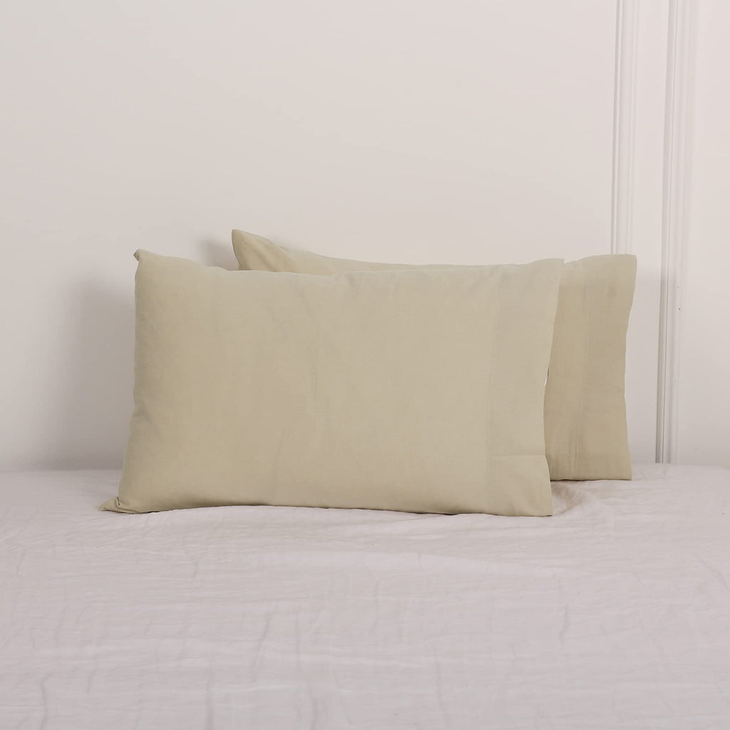 Linen Pillowcases 1 Pair Basic Style 55% Euro Linen 45% Cotton Blend Solid Color Flax Shams Set of 2, Standard Queen