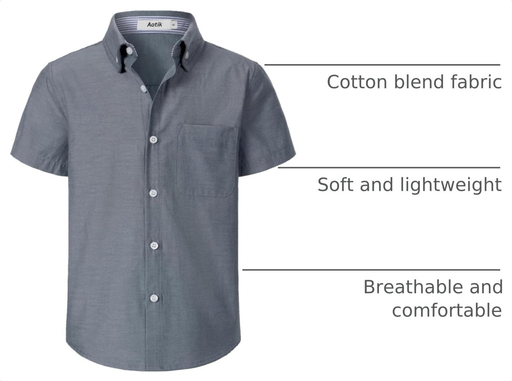 Boys Oxford Button Down Shirt Short Sleeve Formal Uniform Dress Shirt