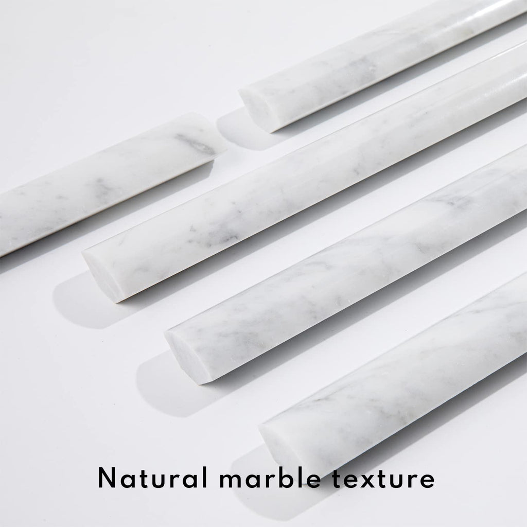 Carrara 1" X 12" Marble Quarter Round Tile Liner, Edge Trim Molding for Shower and Backsplash, Bullnose Tile Trim