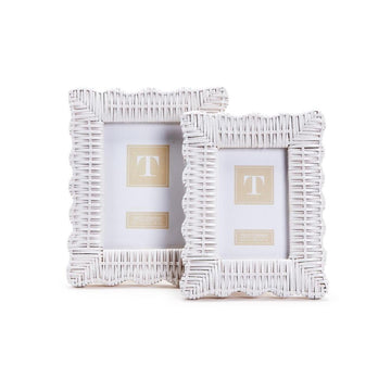 Set of 2 Rattan Photo Frames, Includes 4x6 and 5x7 Inch Sizes, Artisan Crafted, Home Decor Accessories (White Wicker
