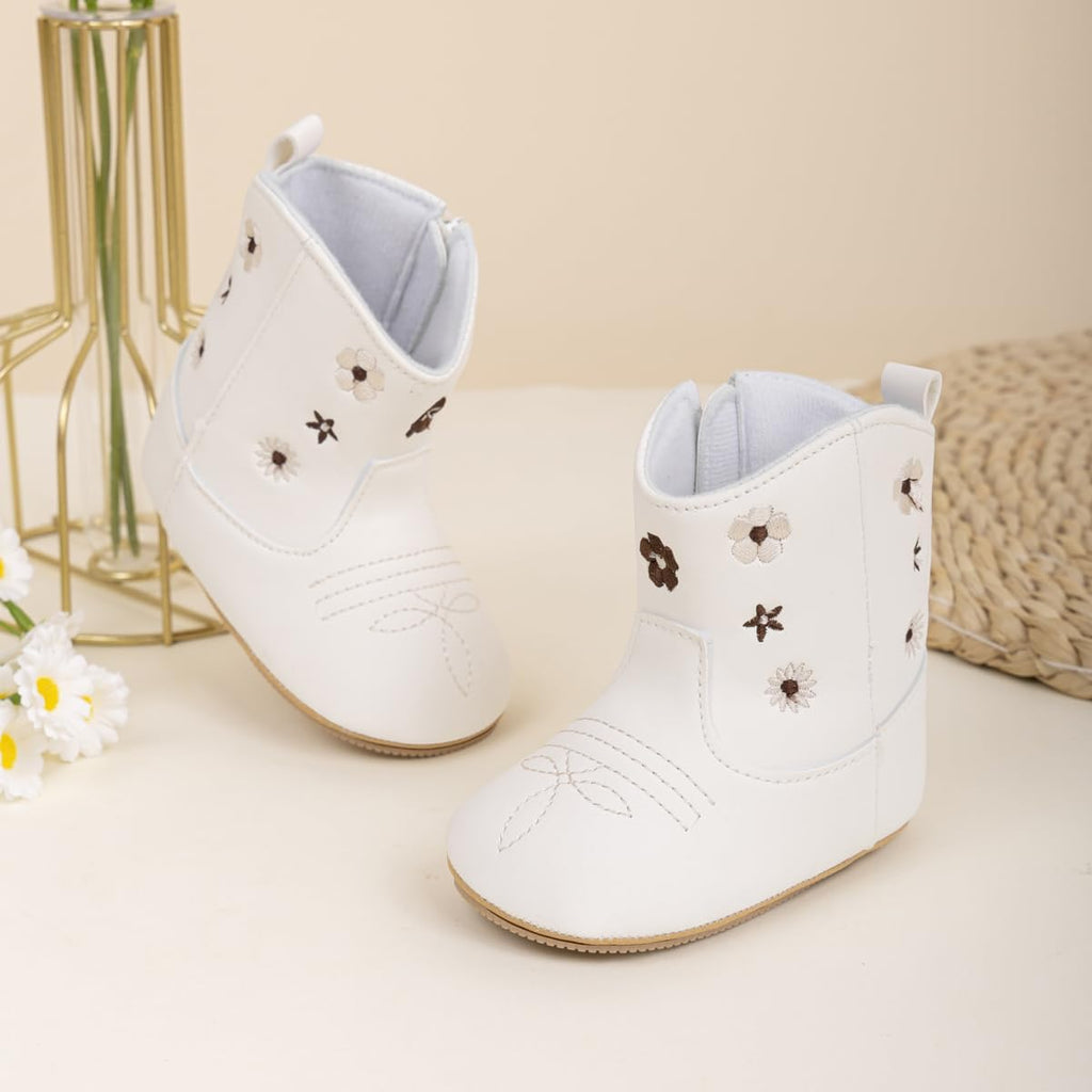 Baby Boys Girls Western Cowboy Boots Infant Moccasins High Top Booties Toddler Soft Sole Non-Slip First Walker Crib
