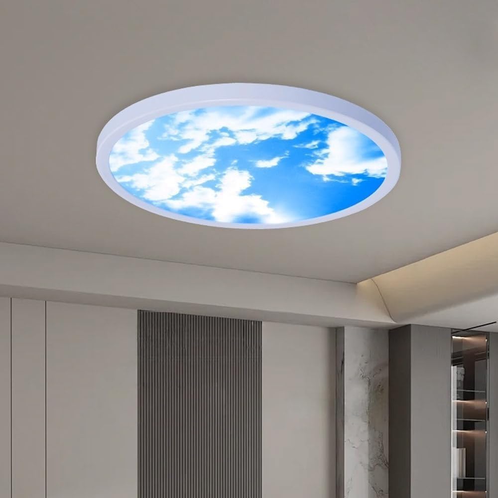 Modern Simple Creative Blue Sky, White Clouds, Swirling Beauty Ceiling Light, LED color Dimming Ultra Thin Round