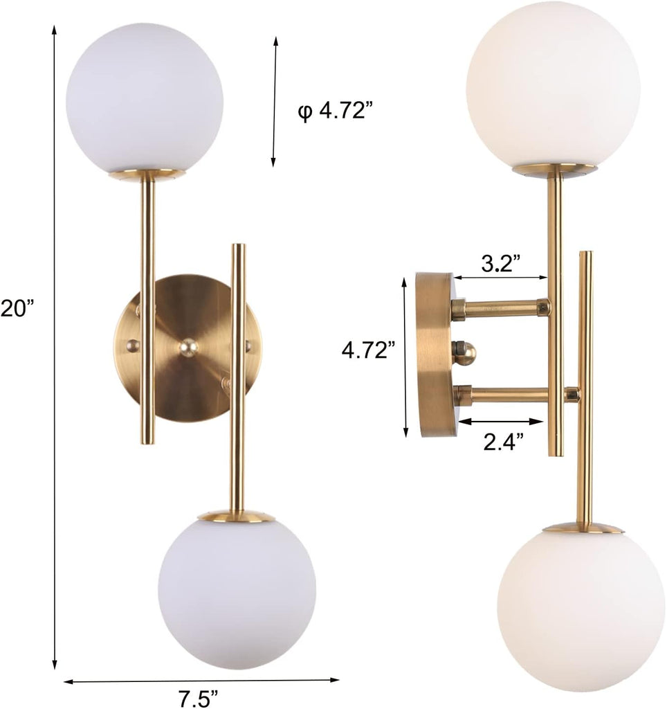 Gold Globe Wall Sconce, 7.5" W x 20" H, G9 Base, Compatible with LED or Halogen Bulbs, Perfect for Bathroom, Kitchen