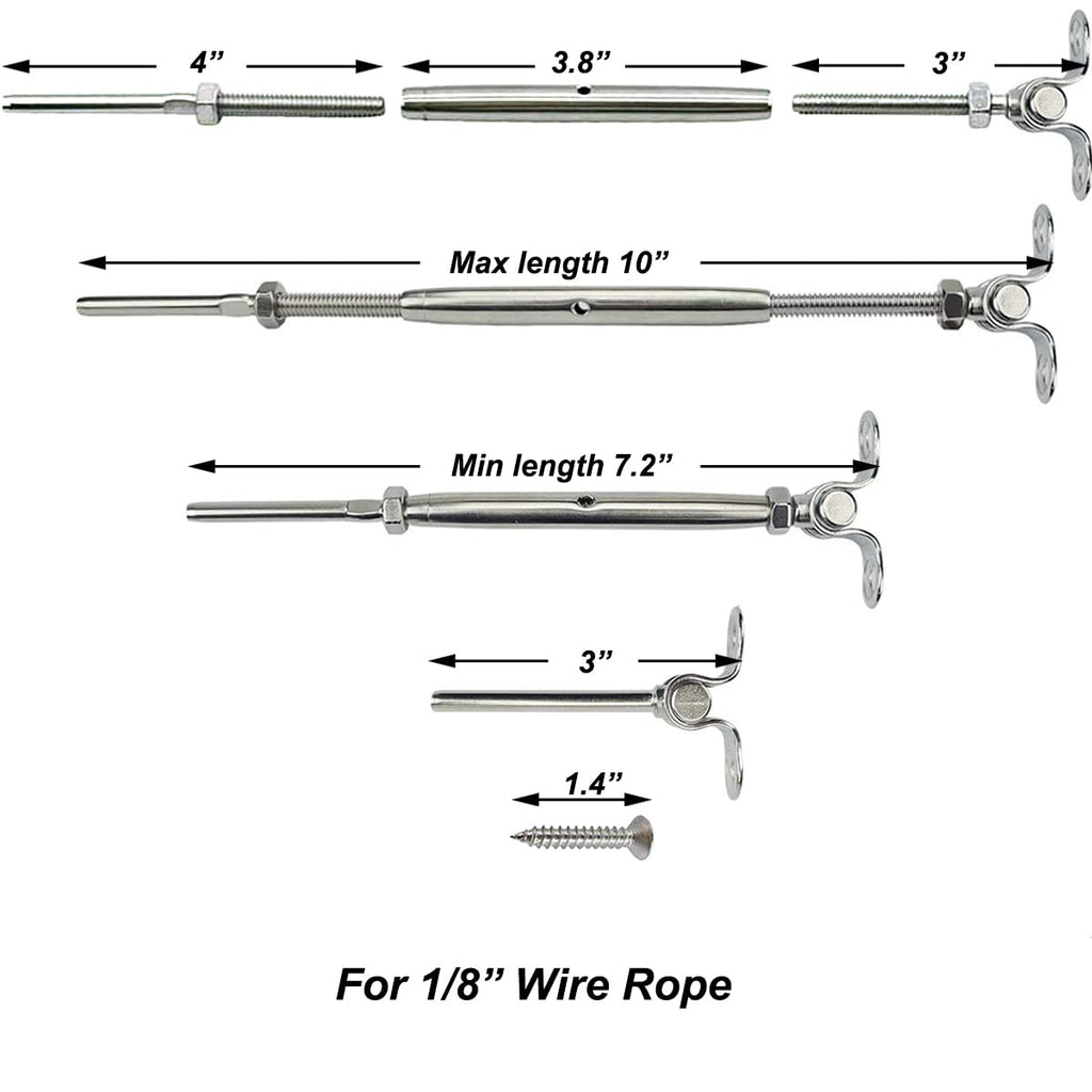 Stainless Steel Cable Railing Hardware Kit for 1/8" Cable Railing System, T316 Marine Grade, Adjustable Angle, 20