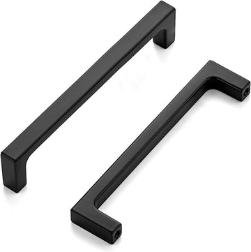 10 Pack 5 Inch Hole Centers Matte Black Cabinet Pulls Handles - Solid Drawer Pulls Kitchen Hardware - Flat Black Square
