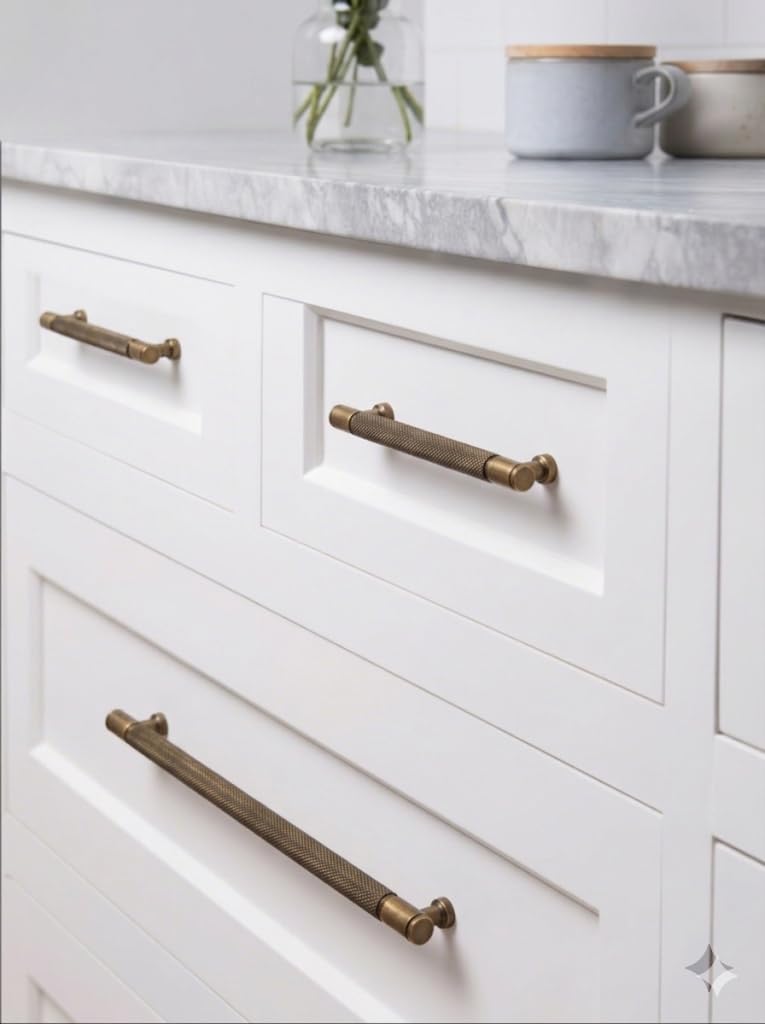 10 Pack Antique Brass Knurled Cabinet Pulls 10 Inch(254mm) Kitchen Cabinet Handles Cabinet Hardware Drawer Pulls