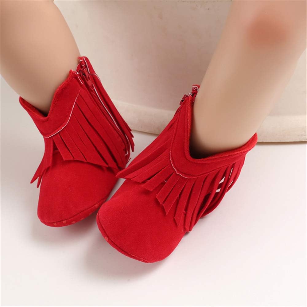 Suede Fringe Baby Cowboy Boots Side Zipper Non Slip Infant Booties