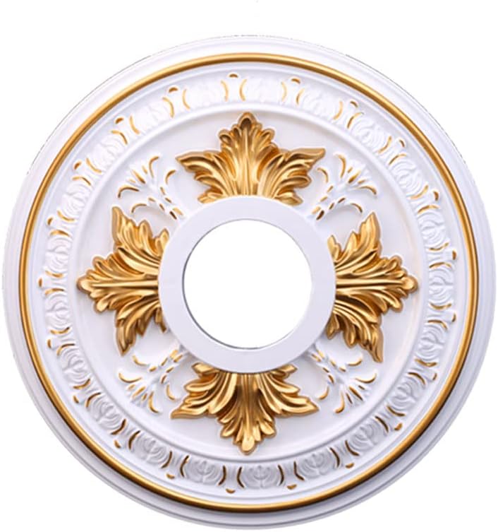 PU Decorative Ceiling Medallion for Light Fixtures and Ceiling Fans, Molded Plastic, Gold and White 