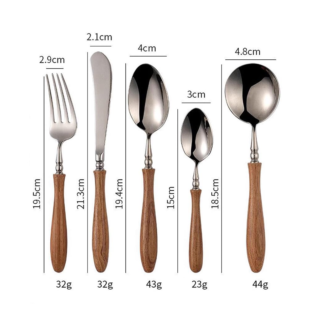 20 Piece Silverware Set Service for 4,Premium Wooden Handle Stainless Steel Flatware Set Home Include Fork Knife