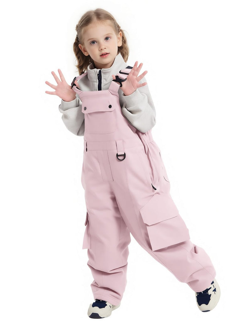 Kids Snow Bibs Boys Girls Ski Snowboard Pants (140cm,L Pink)