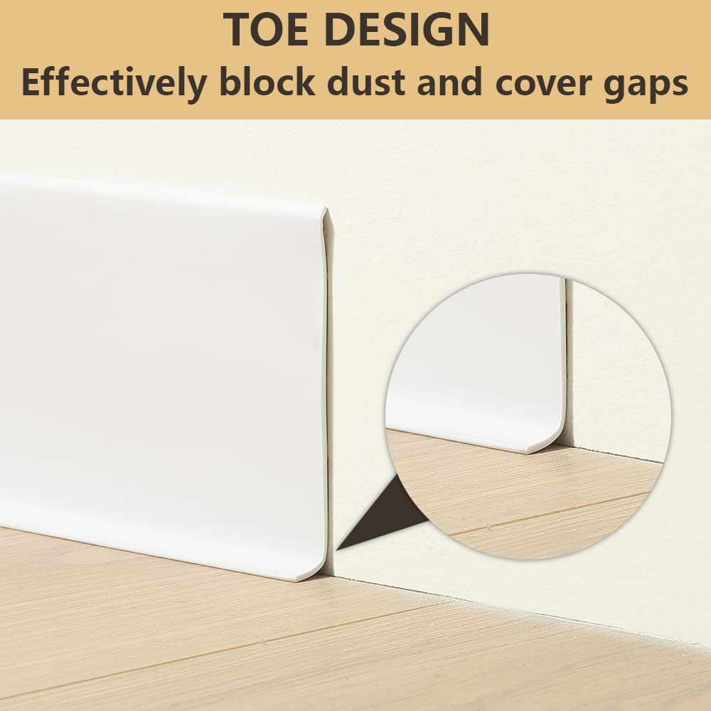 Flexible Baseboard Molding Trim, Self-Adhesive Design Vinyl Wall Base, Peel and Stick Rubber Wall Base Moulding Trim