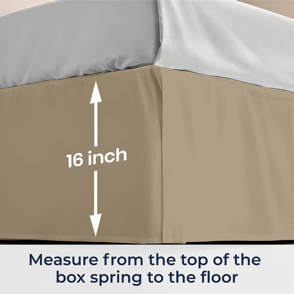 16 inch Drop Bed Skirt Full Size Platform Style with Secure Fit, Classic Tailored Look, Elegant Pleated Style Dust