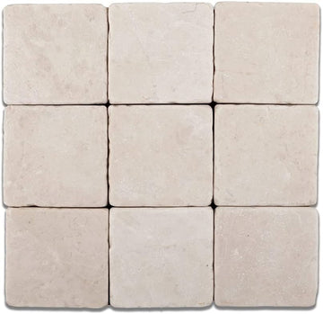 Crema Marfil Spanish Square Tumbled Marble 4x4 Subway Floor Wall Tile (Box of 45 Pieces/5 Sq.ft) for Coaster