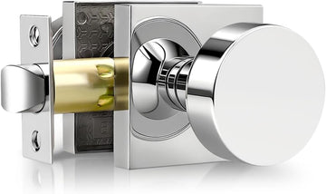 Polished Chrome Passage Door Knob with Square Rosette, Heavy Duty Closet Door Handles Without Lock,1 Pack Door Knob
