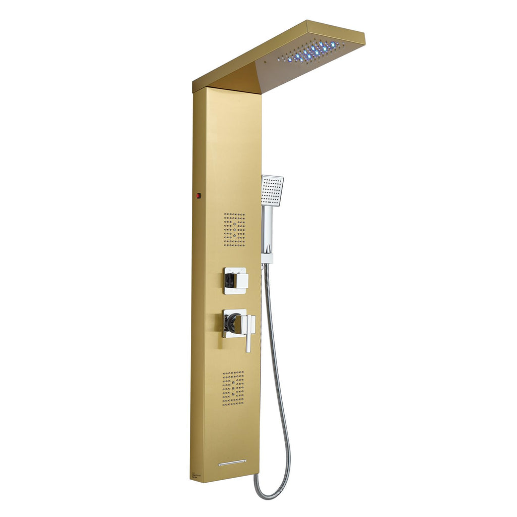 5-in-1 LED Shower Panel Tower System Stainless Steel Gold