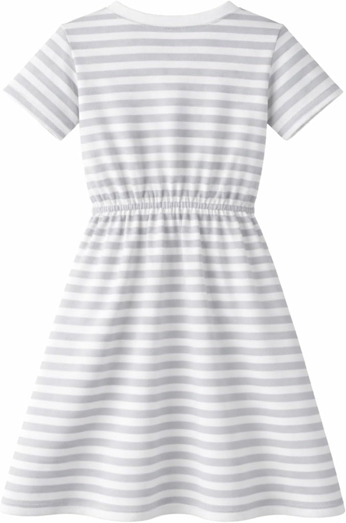 Girls' Striped Dress Elastic Waist Short Sleeve Spring Summer Casual Dress -13