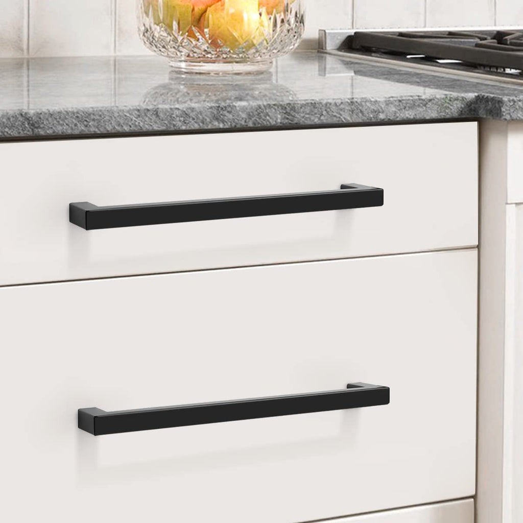 30 Pack Black Cabinet Pulls Square Kitchen Cabinet Hardware 5 Inch(128mm) Hole Center Modern Drawer Handles Stainless