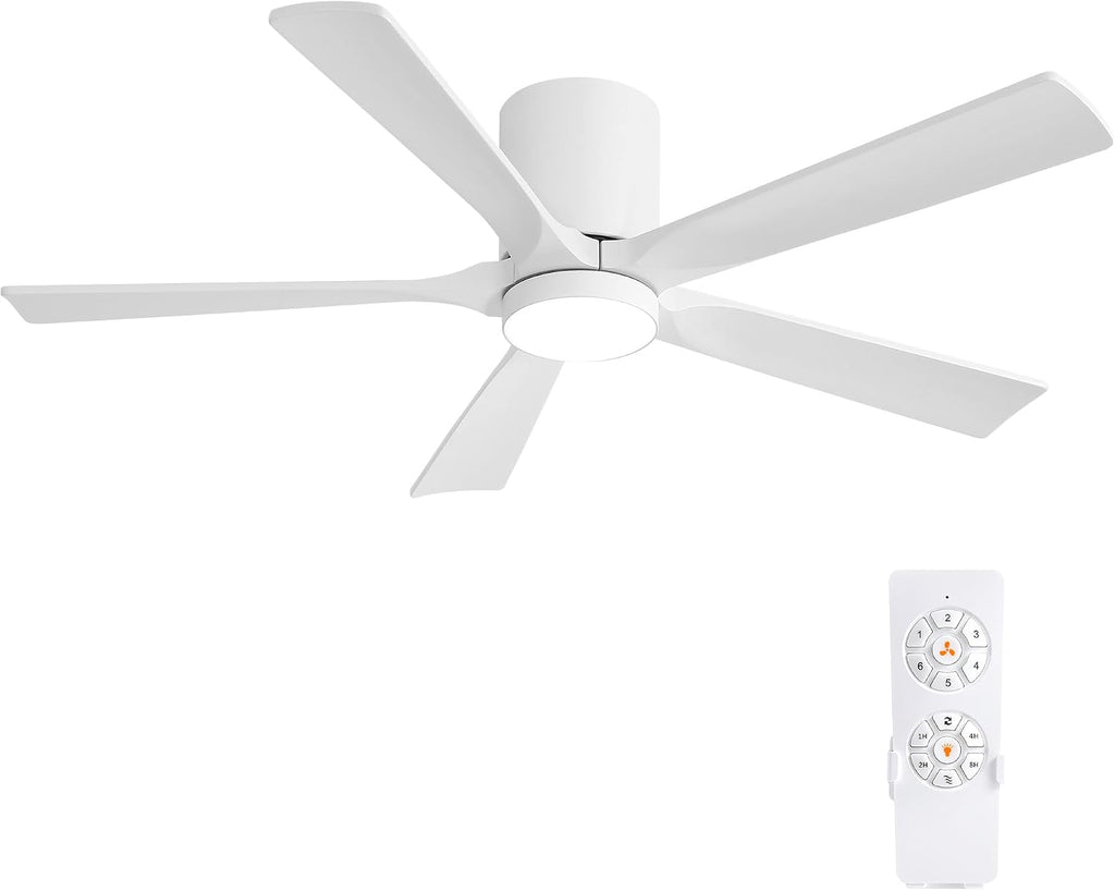 52 Inch Flush Mount Ceiling Fan with Lights, Low Profile Modern Ceiling Fan with Remote, Quiet DC Motor, 6-Speed