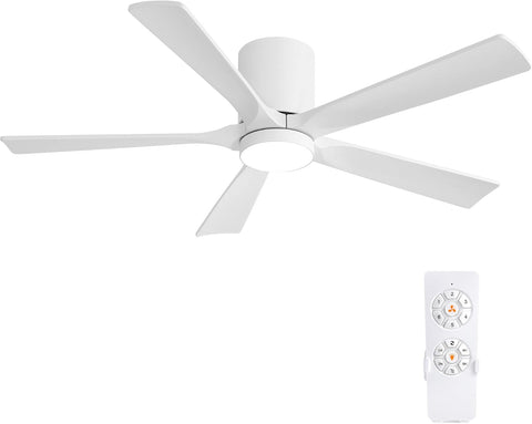 52 Inch Flush Mount Ceiling Fan with Lights, Low Profile Modern Ceiling Fan with Remote, Quiet DC Motor, 6-Speed