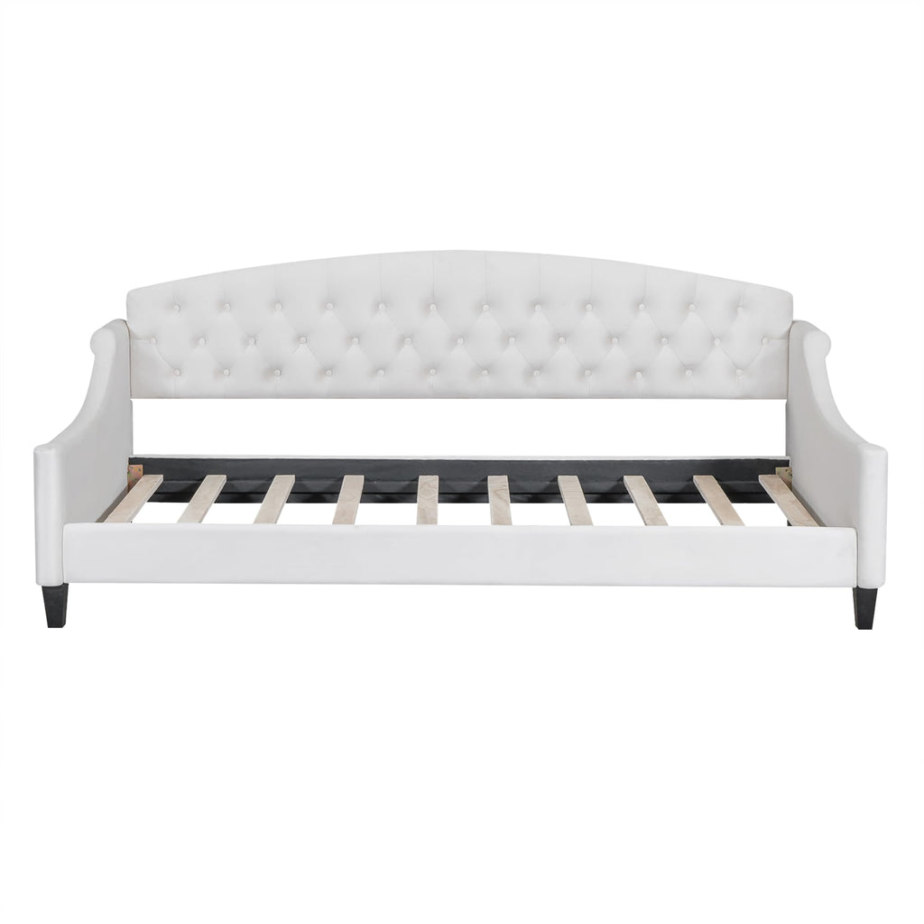 Twin Size Upholstered Daybed with 4 Support Legs, Twin Modern Luxury Tufted Button Daybed Frame, Sofa Bed, Beige