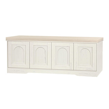 Shoe Storage Bench with Cushion, Door, Rustic White 47.2"LX17.7"H