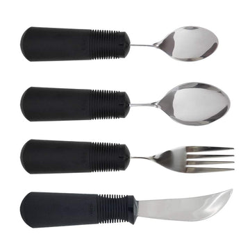 Adaptive Utensils. Norco Big Grips 4-Piece Weighted Utensil Set - 6 oz. Rocker Knife, Bendable Fork and (2) Spoons.