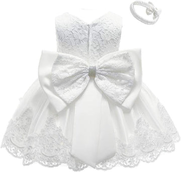 Toddler Baby Girl Embroidered Tutu Ball Gown Lace Dresses with Headwear