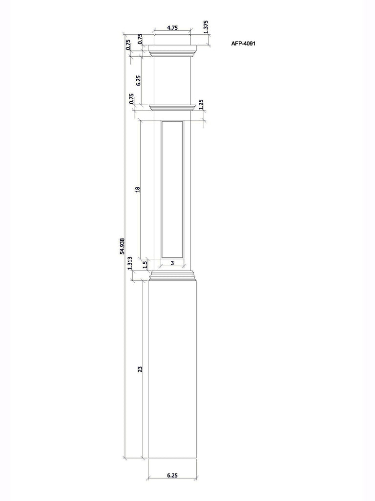 ARP-4091 Red Oak Actual Raised Panel Box Newel Post