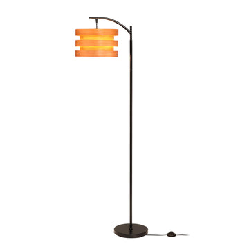 Strata Wooden Floor Lamp - Mid Century Modern Standing Lamp with Layered Wood Shade, Tall Reading Lamp, Black, Light