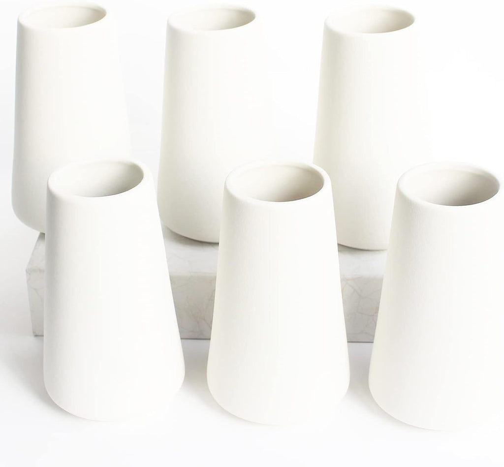 6 Pack White Ceramic Vases
