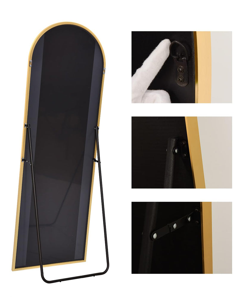 Full Length Floor Mirror, 91x46 Inch Oversized Arched Standing Mirror in Gold, Dressing Room - Elegant Freestanding