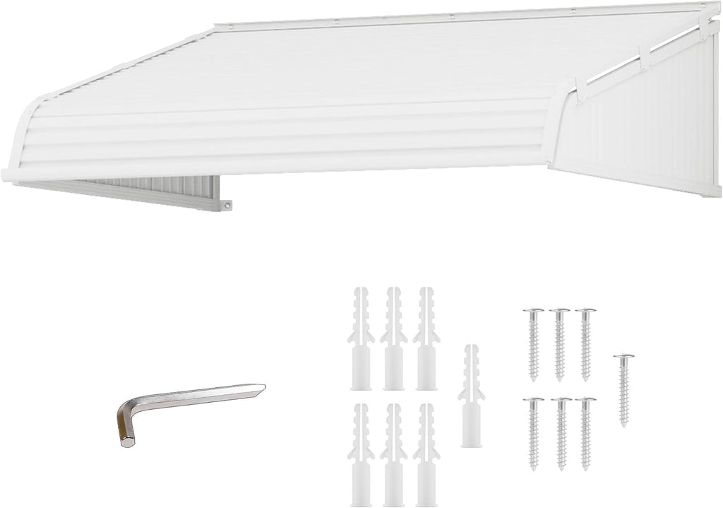 Window Awning 66''W x 40''D with 2 Side Wings | Aluminum Frame with Impact-Resistant PVC Panels, Shade Angle Set